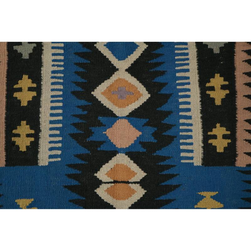 Hand Woven Oriental 100% Wool Carpet Southwestern Tribal Navy Blue & Blues Kilim Area Rug - 6' 9'' X 4' 6''