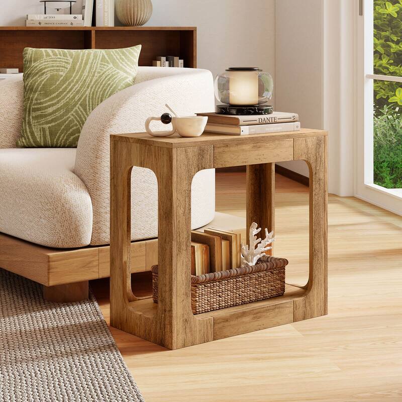 Costway 1/2 PCS 2-Tier End Table with Storage Shelf Hollow-out Design