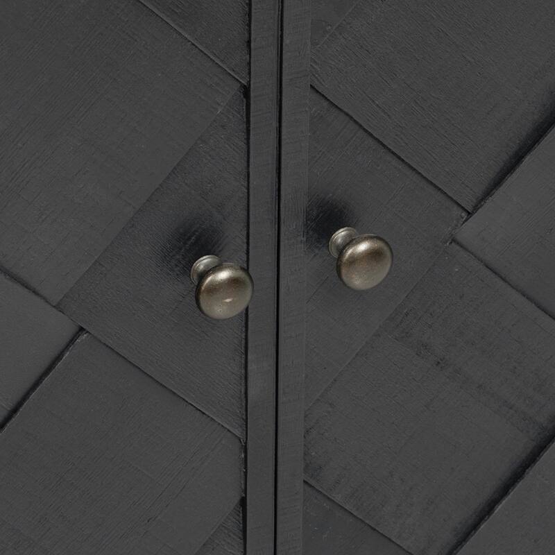 Multi-Functional MDF Sideboard-Handwoven Wood Slat Doors, Tiered Stepped Design & Premium Solid Wood Veneer for Hallways