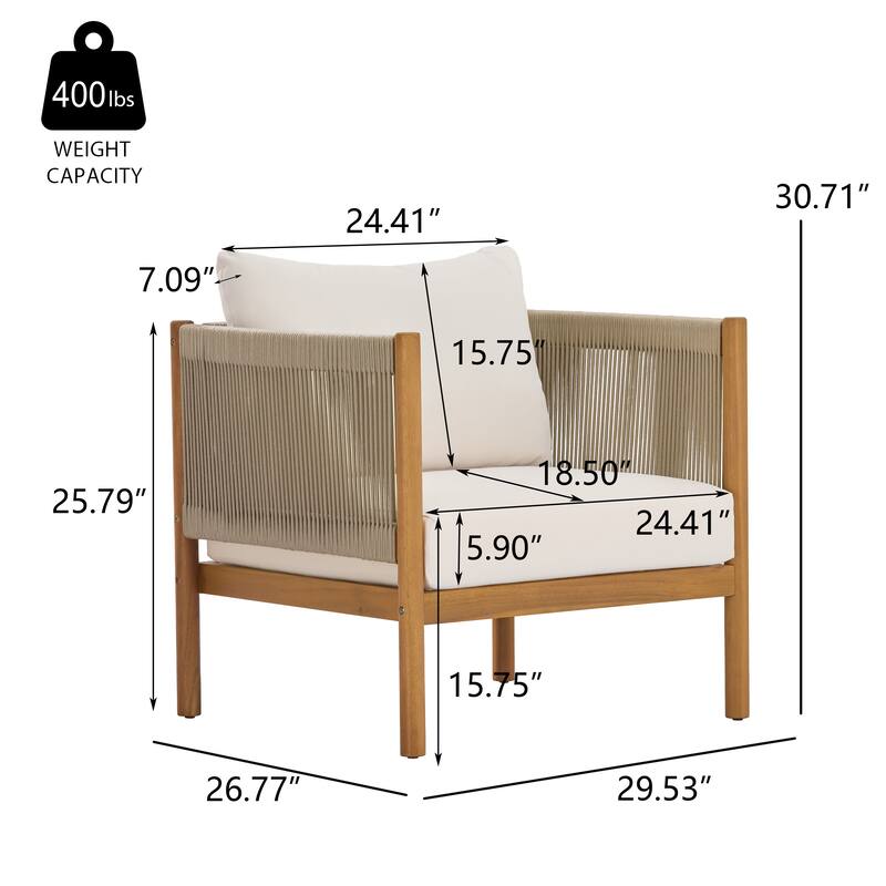 Christopher Knight Home - Outdoor Acacia Wood Club Chair with Rope Panels and Cushions