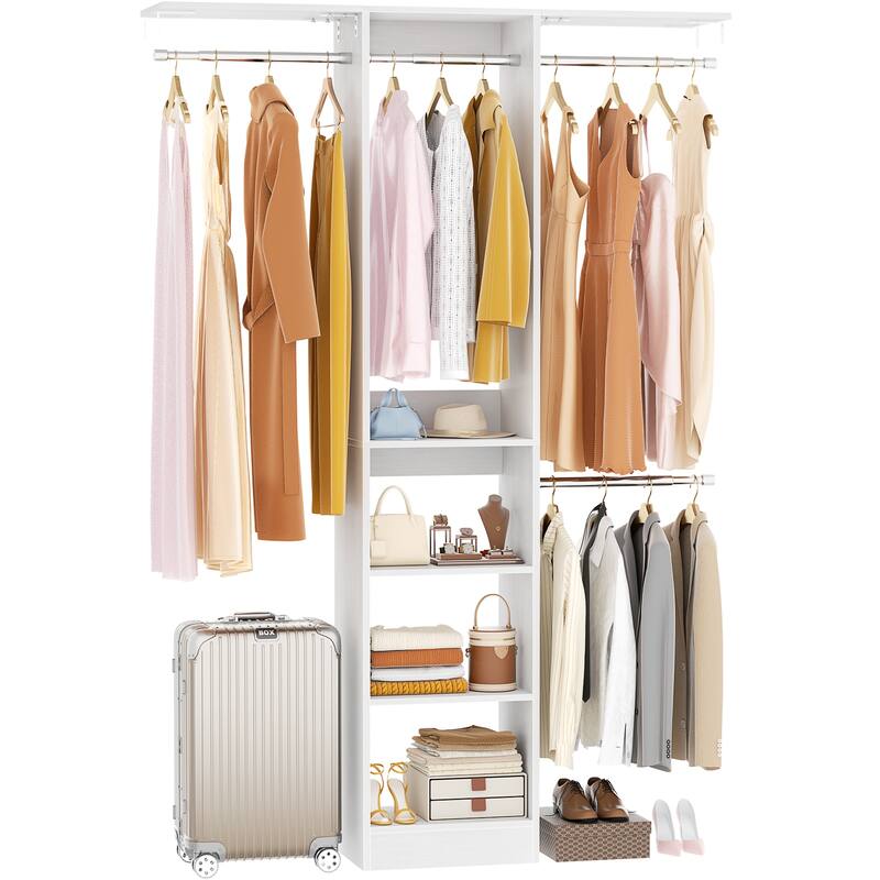 4 FT Closet Organizer with 4 Hanging Rods, Kid's Small Closet System with Storage Shelves - White
