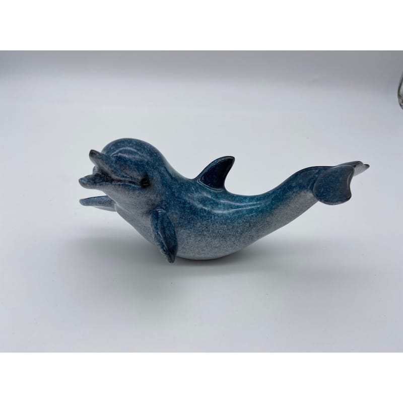 Glazed Pair of 8" Dolphins Figurines - Dark Blue