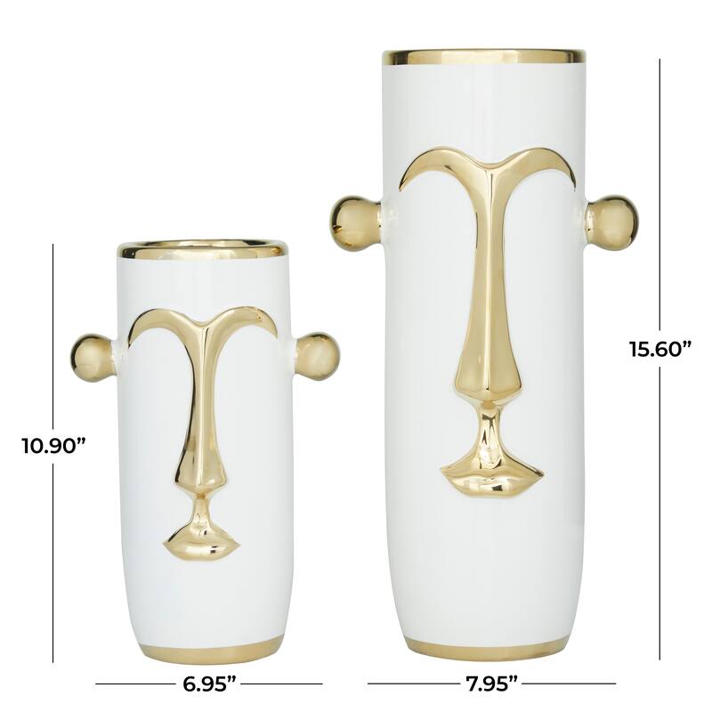 Ceramic Face Vase with Gold Details (Set of 2) - White or Black
