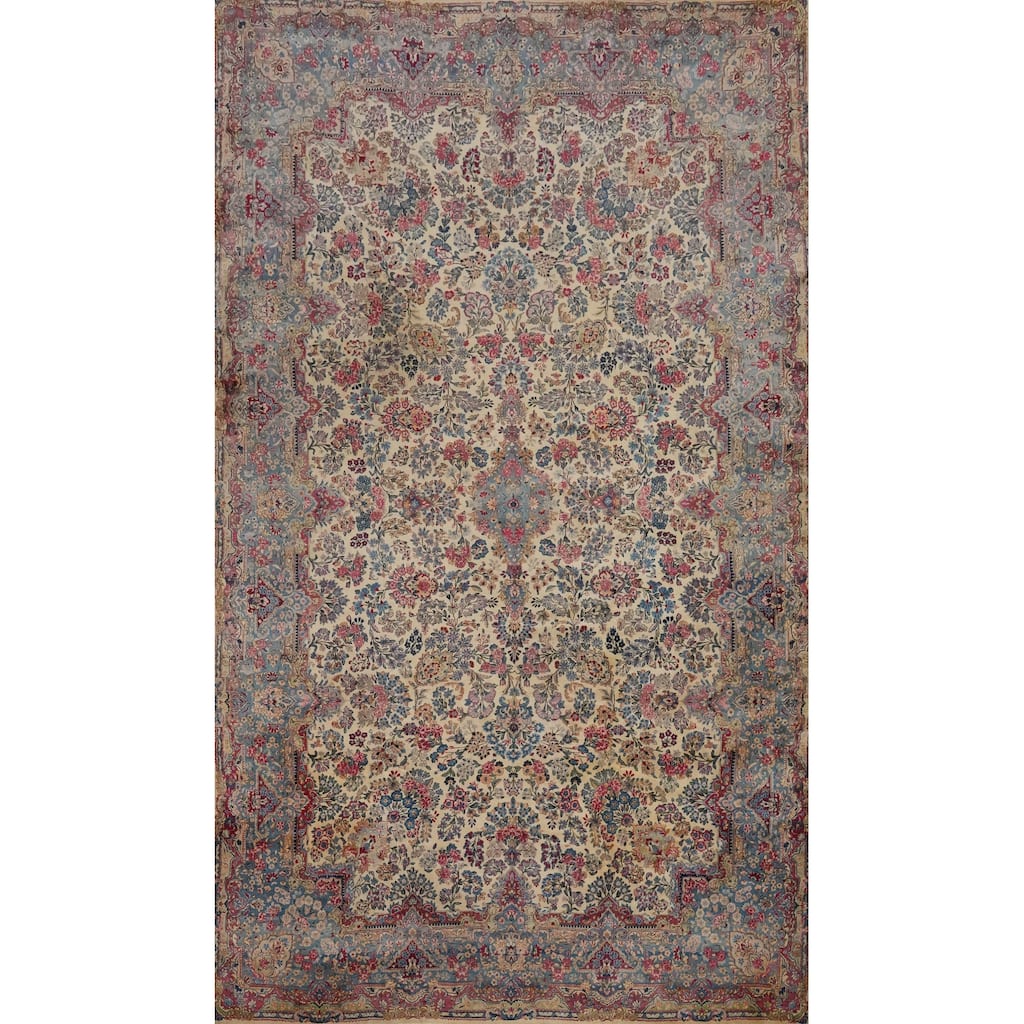 Hand Knotted Oriental 100% Wool Carpet Traditional Floral Beige & Ivories Kerman Area Rug - 17' 9'' X 10' 8''
