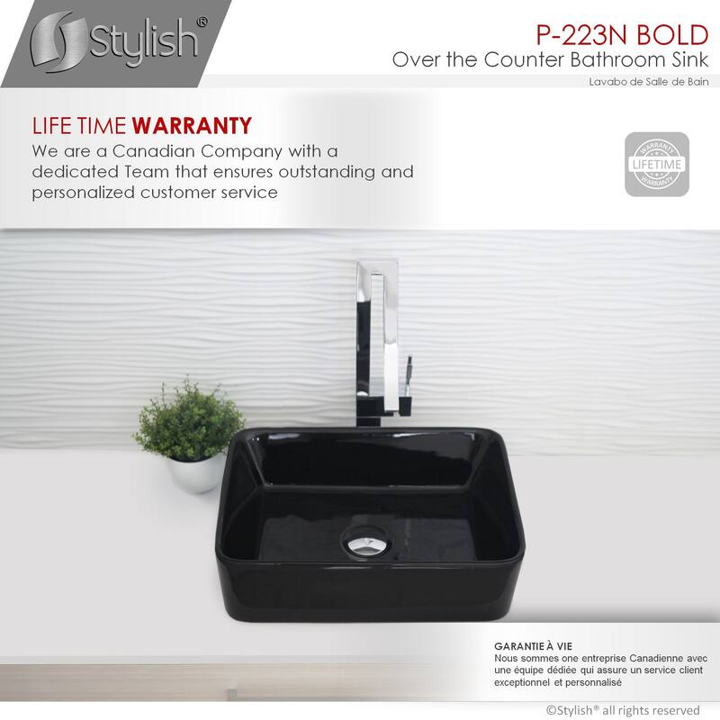 STYLISH Porcelain Rectangular 18 3/4-inches Top Mounted Ceramic Vessel Bathroom Sink - 18.75" x 14.5" x 5.25"