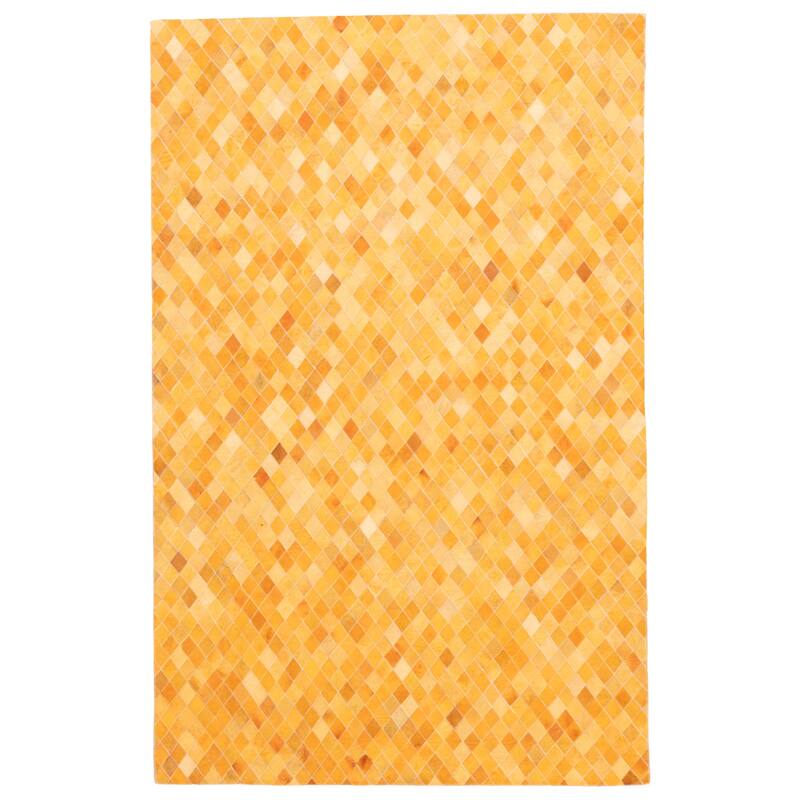ECARPETGALLERY Handmade Cowhide Patchwork Orange Leather Rug - 5'1 x 8'0