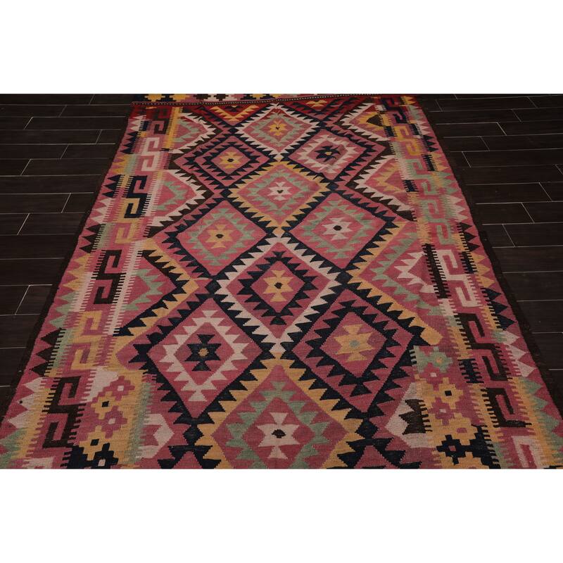 Hand Knotted Southwestern Turkish Kilim Rose,Chocolate Persian Oriental Area Rug Wool Traditional Oriental Area Rug (Palace)