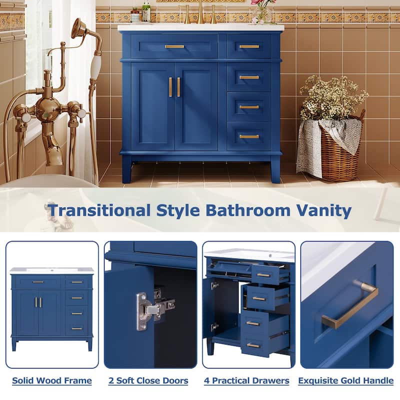 36 inch MDF Freestanding Bathroom Vanity Set with Integrated Ceramic Sink - 36" x 18" x 35"