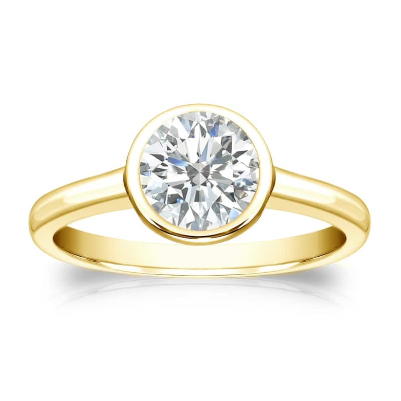 Auriya 14k Gold 1ctw Bezel-set Solitaire Diamond Engagement Ring Certified - Yellow - 4