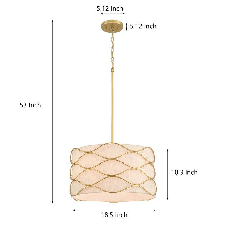 Acroma 4-light Modern Wave Frame Drum Chandelier with Fabric Shade