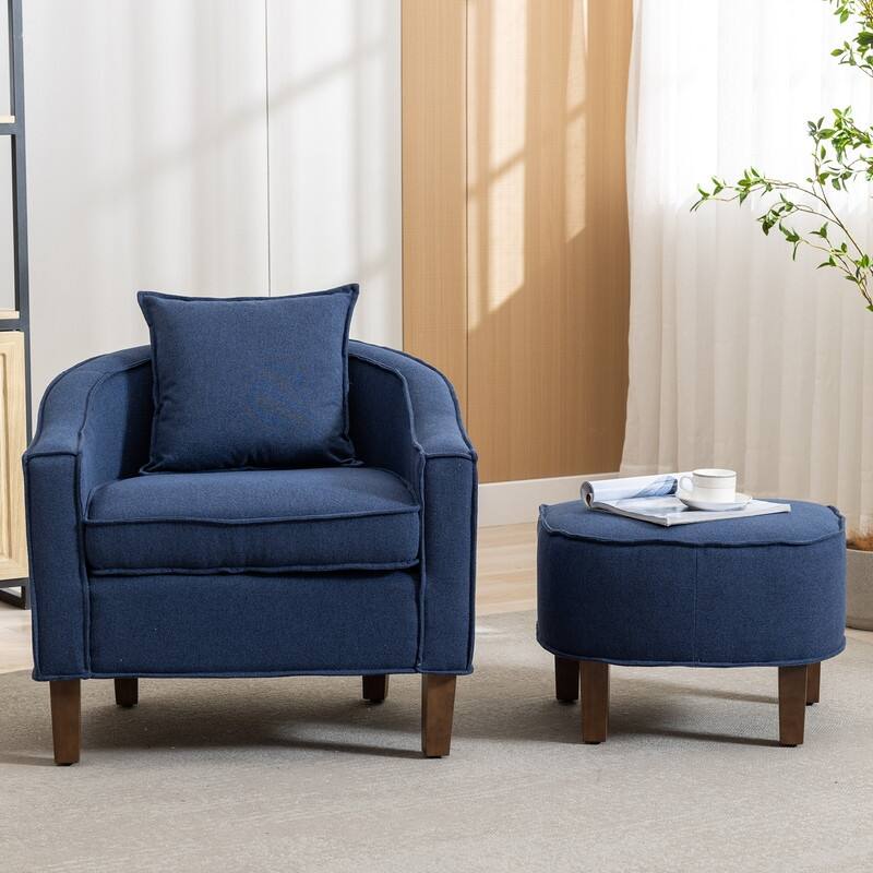 SEYNAR Mid Century Modern Barrel Chair Upholstered Club Accent Chair with Ottoman