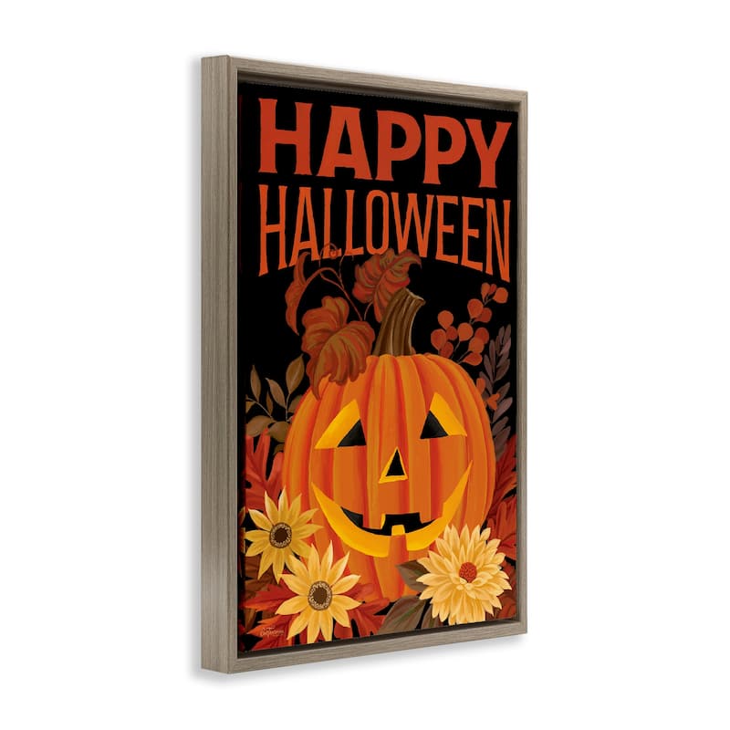 Stupell Happy Halloween Floral Pumpkin Framed Floater Canvas Wall Art Design By Cat Thurman Designs