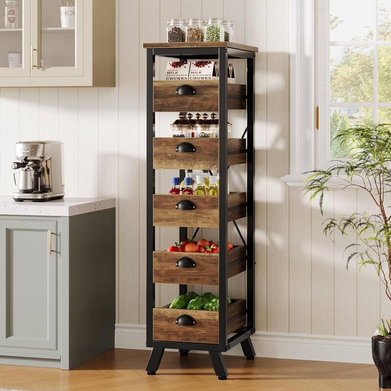 5-Tier Fruit Vegetable Storage Rack, Narrow Snack Stand Fruit Basket