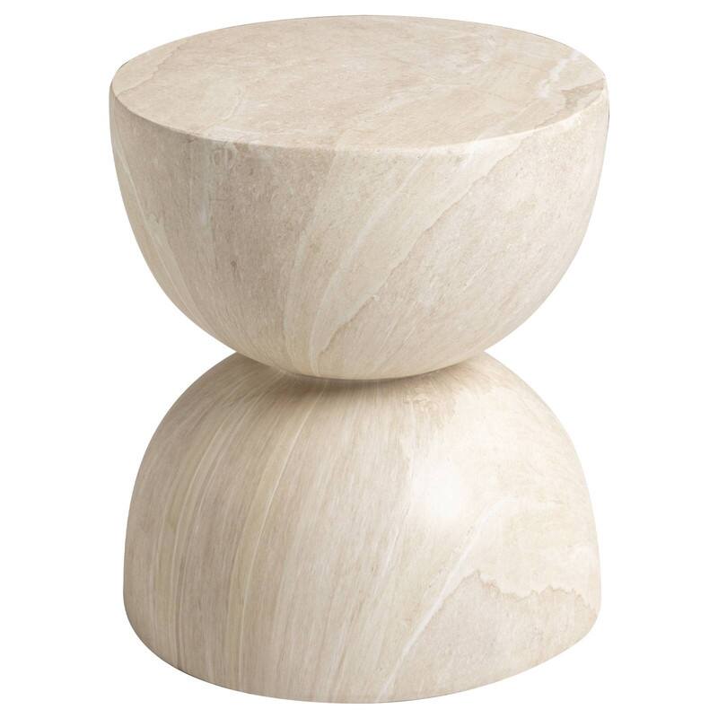 Sage 16-Inch Round Side Table in Fiberstone for Indoor and Outdoor Modern Weather Resistant End Table Hourglass Design - Stone Marble
