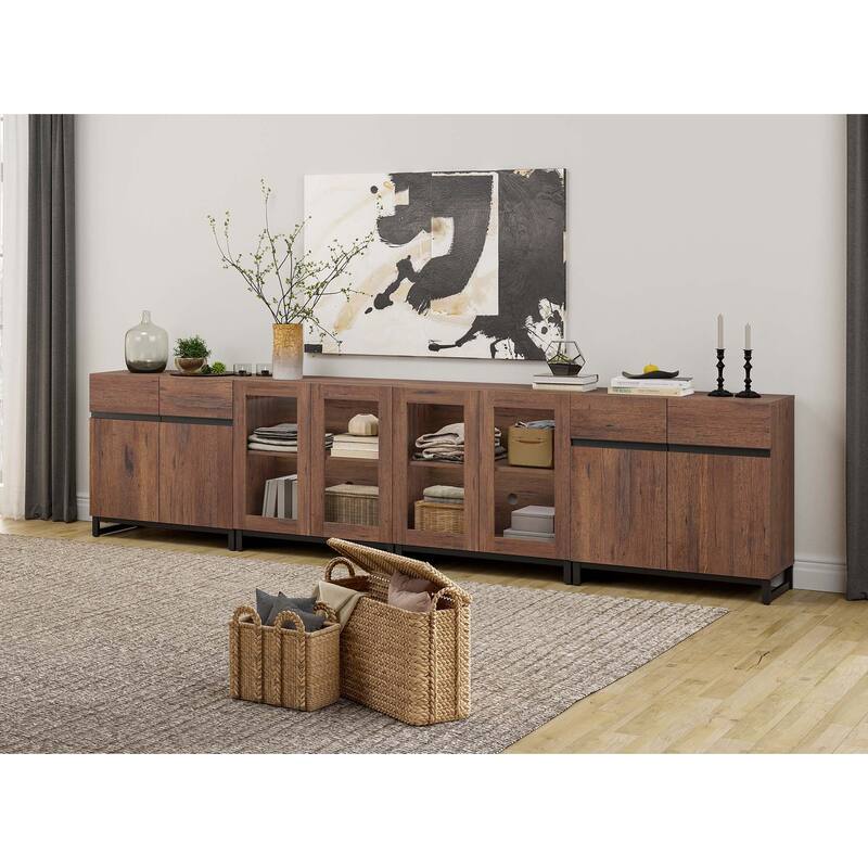 Modern Dresser with Adjustable Shelves, 4 in 1 Chest with Glass Doors, Closet Organizers and Storage Cabinet for Bedroom - Brown - No Drawers