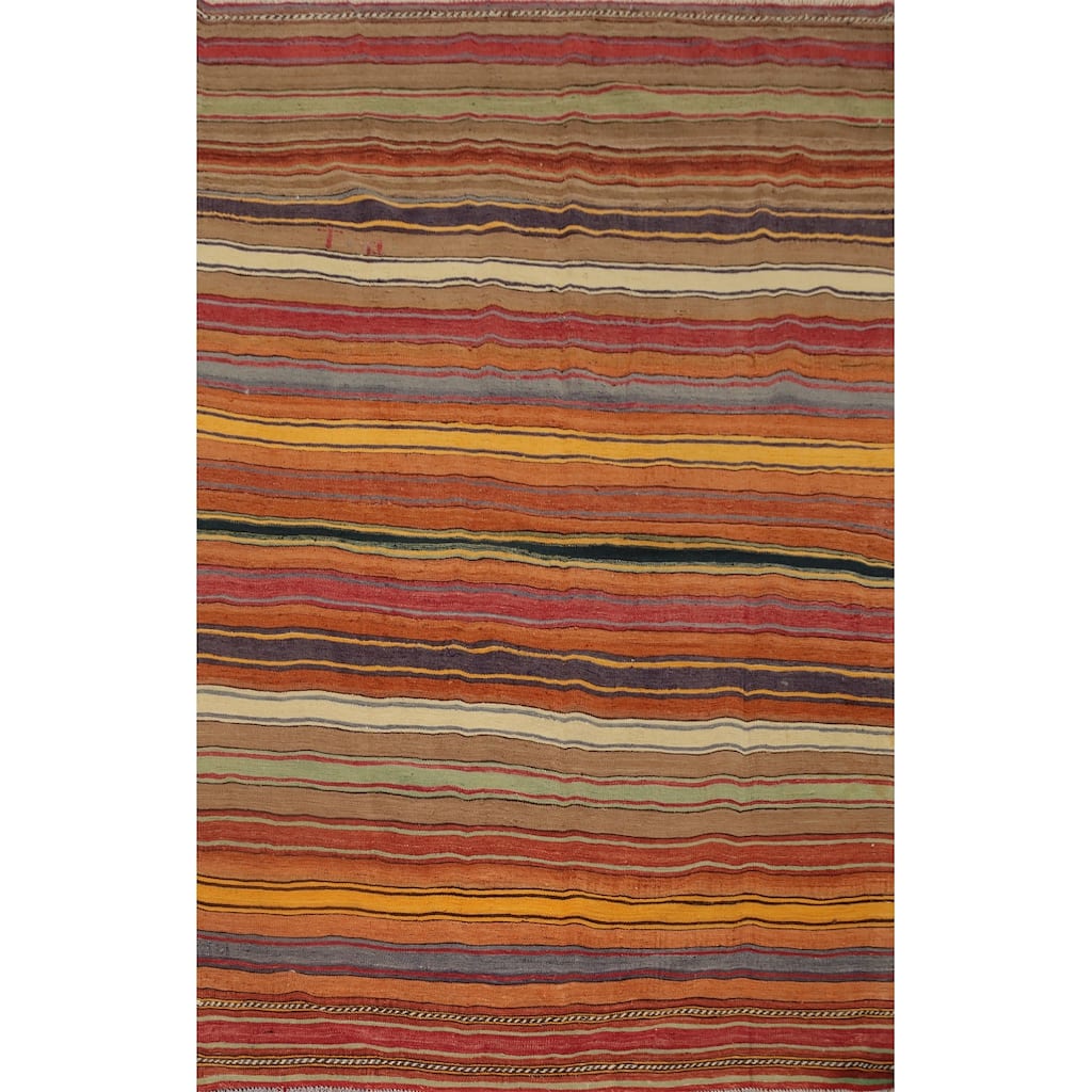 Hand Woven Oriental 100% Wool Carpet Southwestern Tribal Multi-Colored Kilim Area Rug - 8' 3'' X 5' 8''
