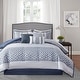 preview thumbnail 29 of 38, Madison Park Christian 7-piece Geometric Jacquard Comforter Set Navy - Queen