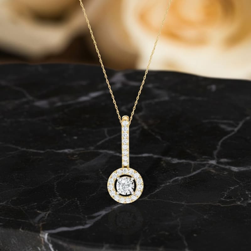 IGI Certified 1/4ct TDW Diamond Halo Pendant Necklace in 10K Gold for Women