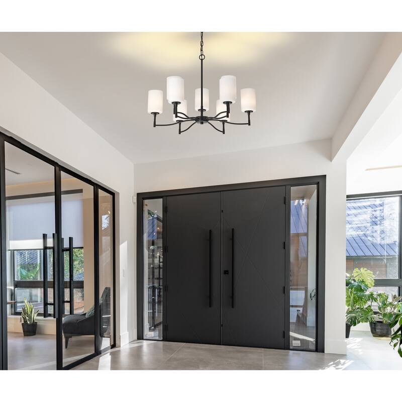 Liam 9 Light Chandelier Matte Black White Opal Glass - Matte Black