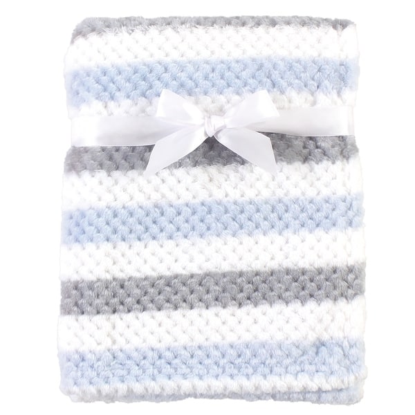 slide 1 of 1, Hudson Baby Infant Boy Plush Waffle Blanket, Blue Gray Stripe, One Size - Blue Gray Stripe - One Size One Size - Blue Gray Stripe
