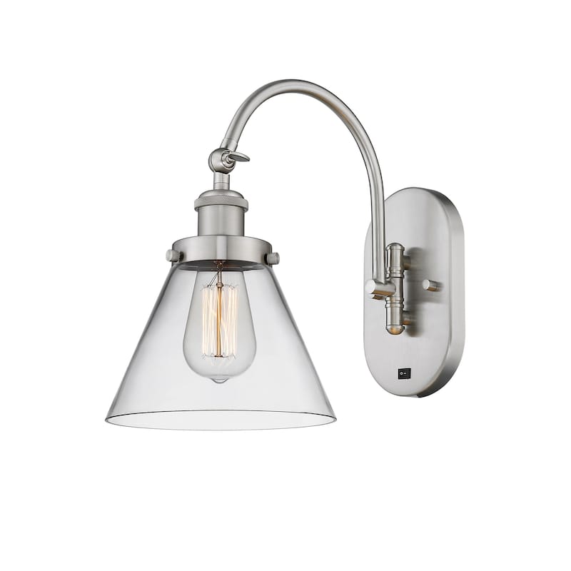Innovations Lighting 918-1W-13-8 Cone Sconce Cone 13" Tall Wall Sconce - Brushed Satin Nickel / Clear