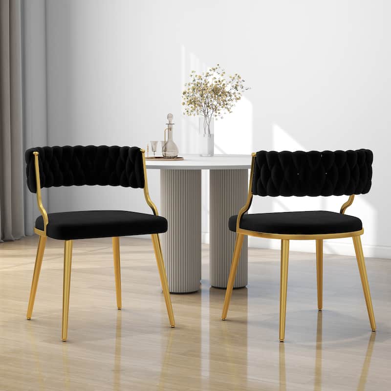 Set of 2 Velvet Dining Chair with Golden Metal Legs