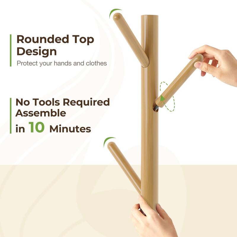 Coat Rack, Wooden Coat Rack Freestanding with Shelf, Coat Tree with 4 Height Options 50.5"-72.6"Hanger Stand