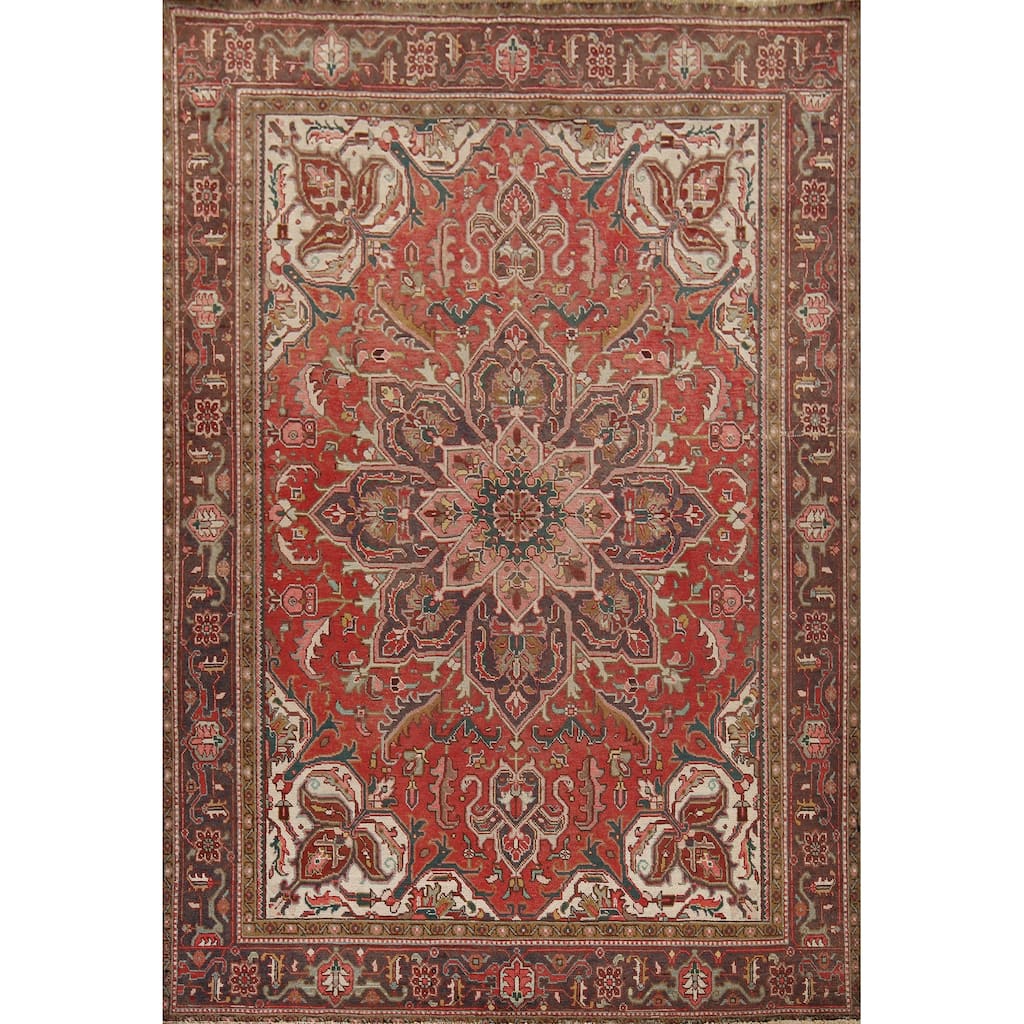 Tradiitonal Heriz Persian Vintage Area Rug Handmade Red Wool Carpet - 8'4"x 10'11"