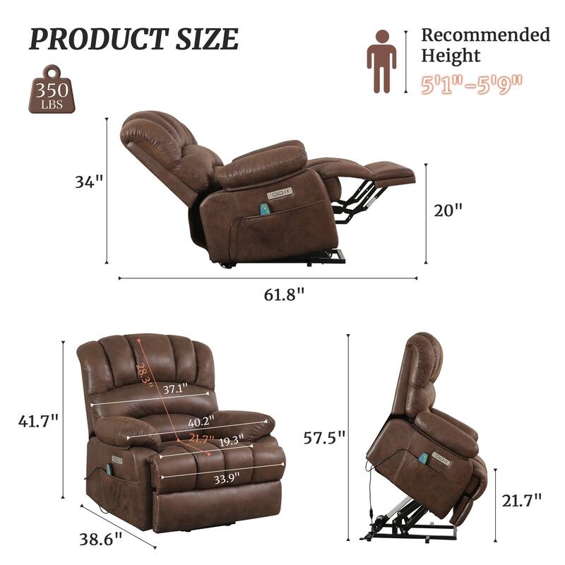 Electric Recliner Chair Lift Recliner with Heat and Massage for Adults Set of 2