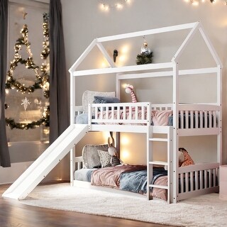 Twin Over Twin Bunk Bed with Slide, House Bed with Slide,Maximized Space Saving