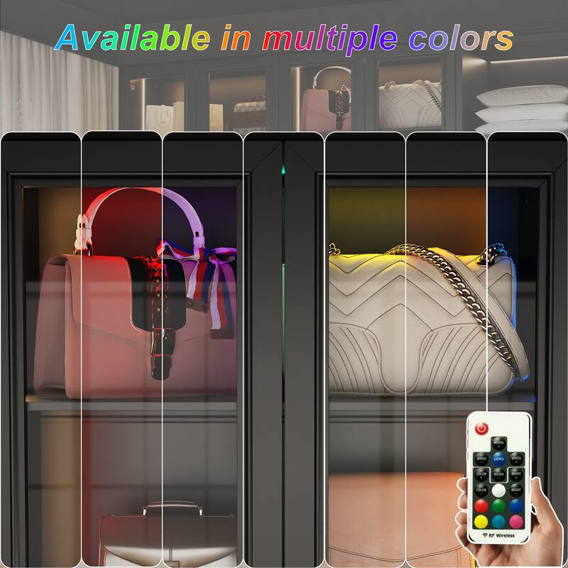 Buffet Display Closet Cabinet Tempered Glass Customizable Lighting Sideboard Bookshelf Pantry - 63"X78.7“