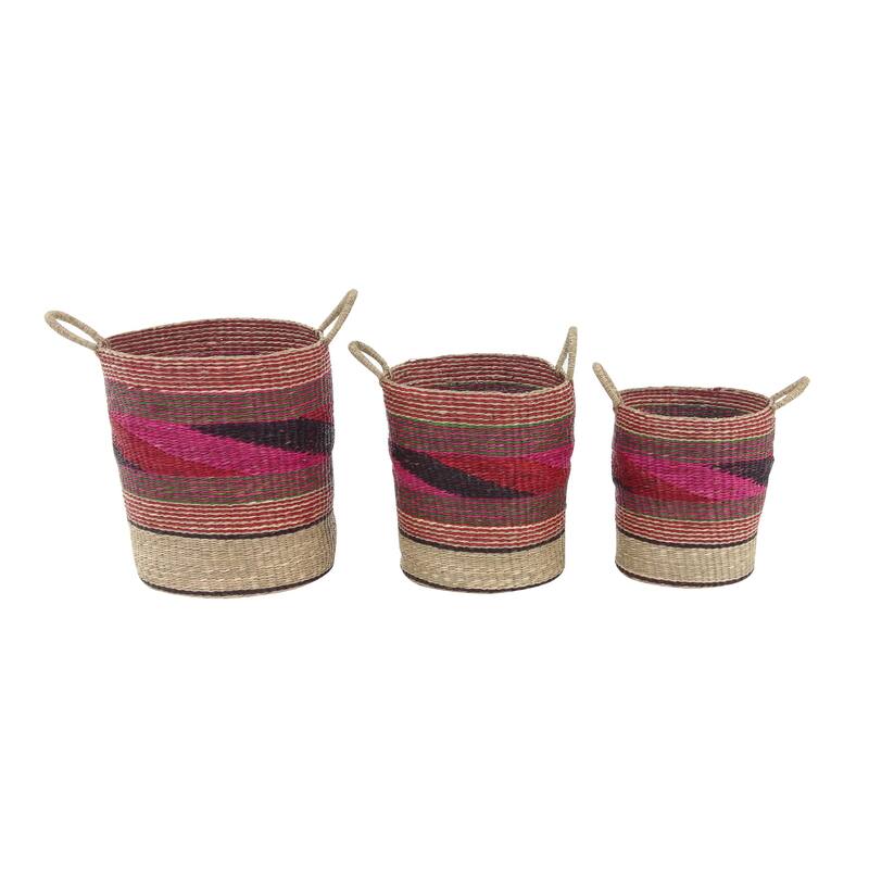 Pink Seagrass Handmade Storage Basket (Set of 3)