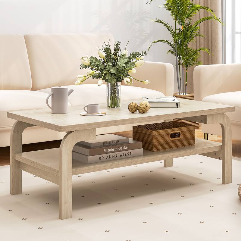 Gymax 47'' Rectangular Coffee Table w/ Storage Shelf & Curved Legs for