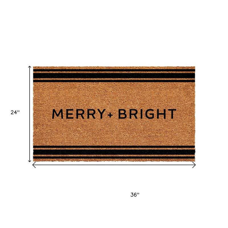 HomeRoots 24" X 36" Brown And Black Christmas Merry and Bright Outdoor Coir Door Mat - 24.00' X '36.00