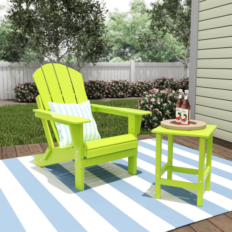 POLYTRENDS Laguna All Weather Poly Outdoor Patio Adirondack Chair - with Round Side Table (2-Piece) - Lime