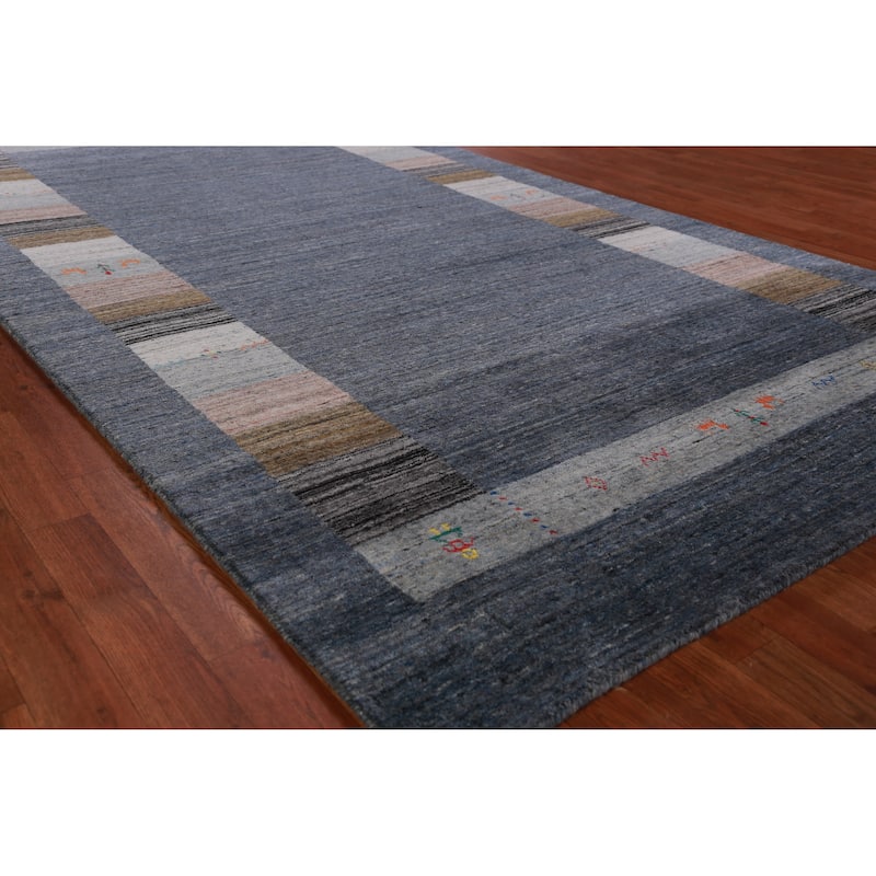Hand Knotted Oriental 100% Wool Carpet Tribal Tribal Navy Blue & Blues Gabbeh Area Rug - 10' 0'' X 5' 6''