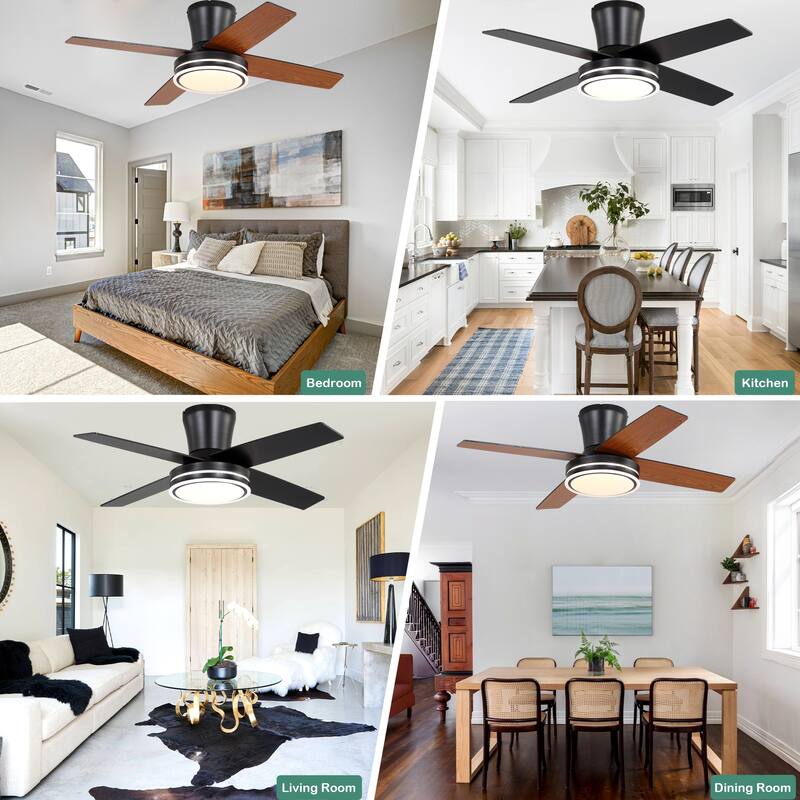 Cusp Barn 44" Low Profile Flush Mount Ceiling Fans with Lights and Remote, Modern 6 Speeds Quiet Reversible DC Motor Ceiling Fan