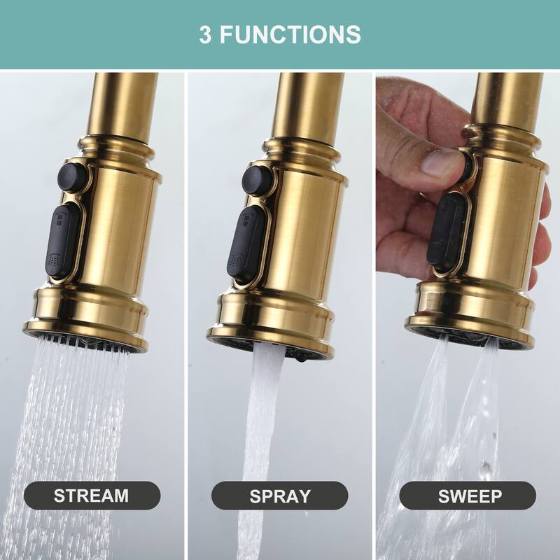 WOWOW Double Handle Pull Down Sprayer Bridge Kitchen Faucet