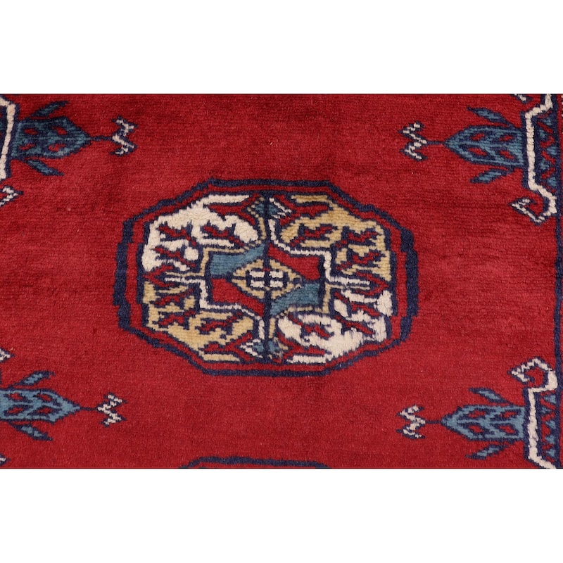 Southwestern Bokhara Darnell Red Blue Hand Knotted Rug - 4'1'' x 6'1''