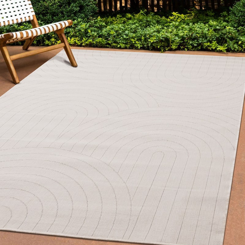Brooke Collection - Cream Grey Modern Arches Reversible Indoor-Outdoor Area Rug, 5'3" x 7'7"