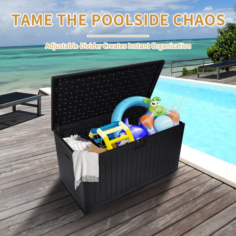 230 Gallon Resin Outdoor Deck Box Waterproof, Extra Large Patio Storage Box with Lockable Storage Containers