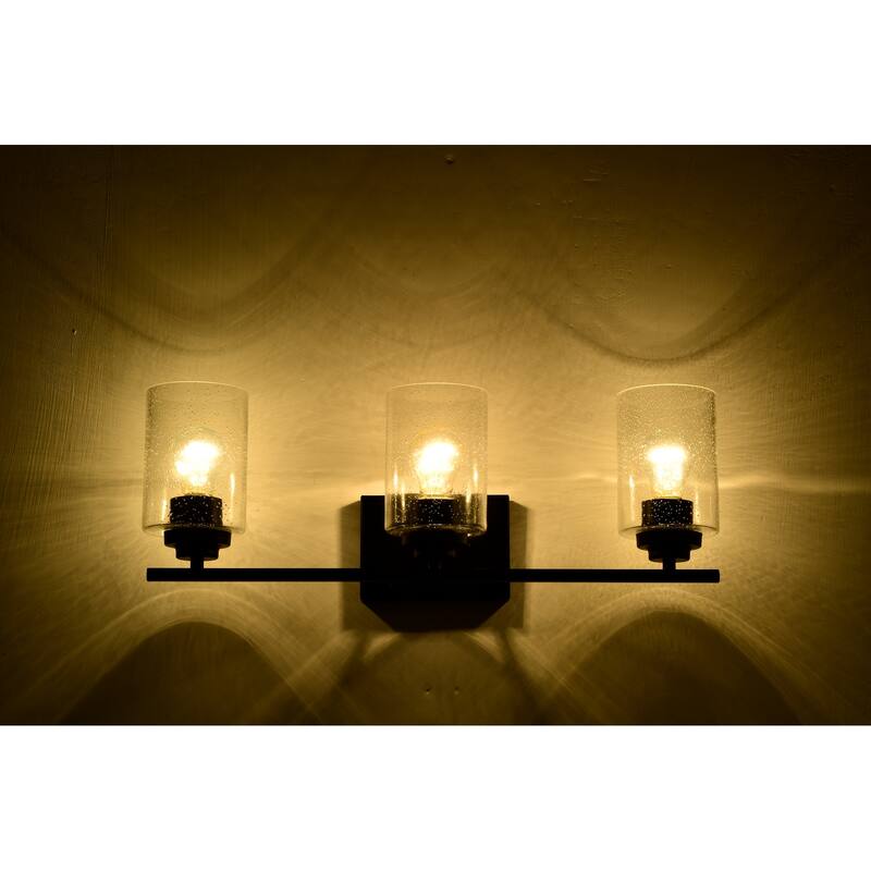Matte Black 3-Light Vanity Lights with Seedy Glass