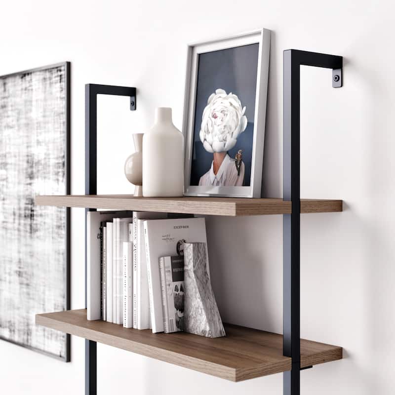 Nathan James Theo 6-Shelf Tall Bookcase, Wall Mount Bookshelf Wood with Metal Frame