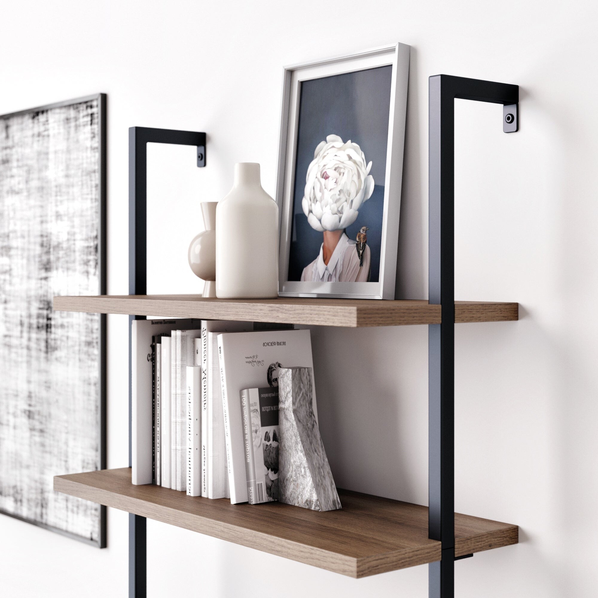 Nathan James Theo 6 Shelf Tall Bookcase Wall Mount Bookshelf Wood