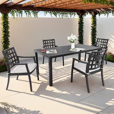 Modern Classic 5 Piece Outdoor Patio Dining Set,a Rectangular Table and Four Stationary Dining Chairs,Cast Aluminum,Rust-Free