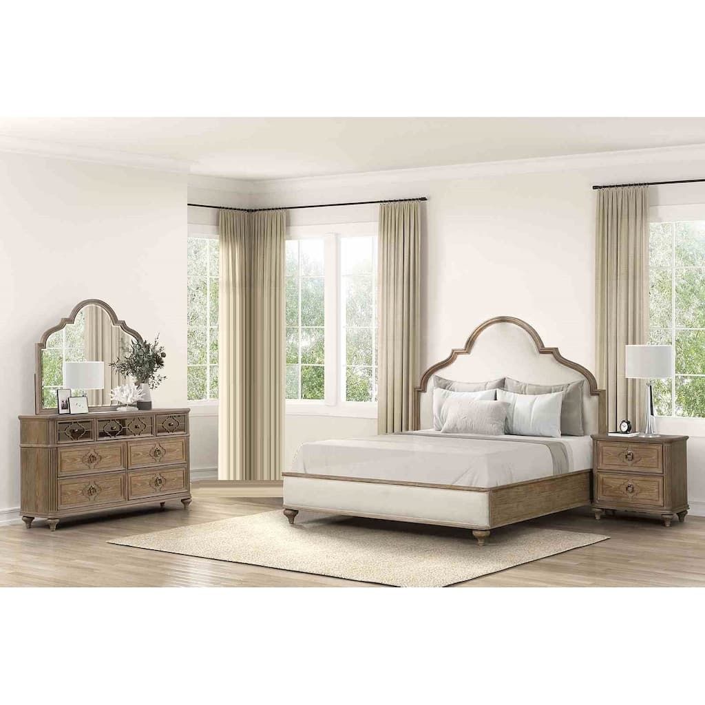 Transitional Rustic Oak Finish 4 Pc Bedroom Furniture Set USB Charging Nightstand