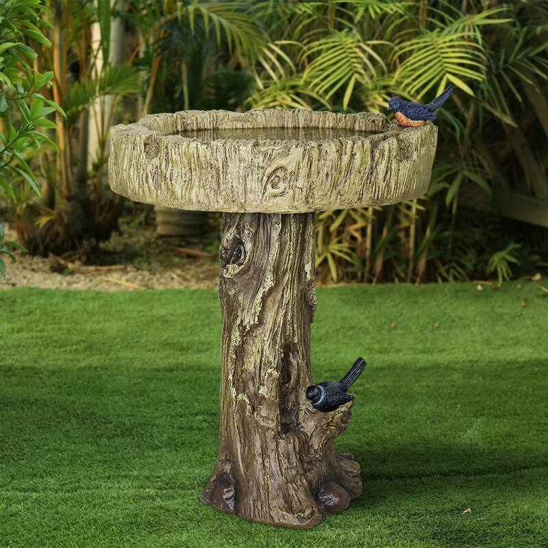 24.2 in H Concrete Bird Bath for Outdoor - Pedestal Tree Like Birdbath