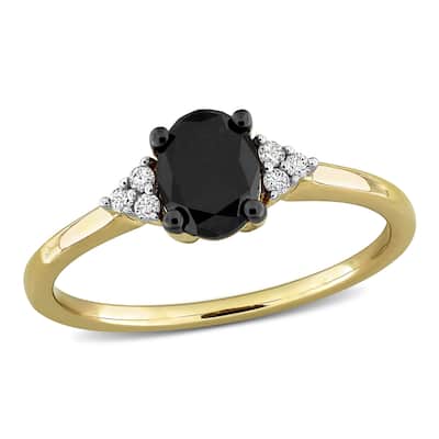 Miadora 1ct TW Black and White Diamond Ring in 14k Yellow Gold