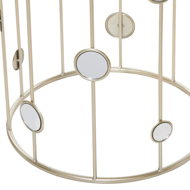Metal Open Frame Accent Table with Mirrored Glass Top and Circular Accents - Set of 2 Gold - Roche River Decor - 13"Wx13"Lx18"H