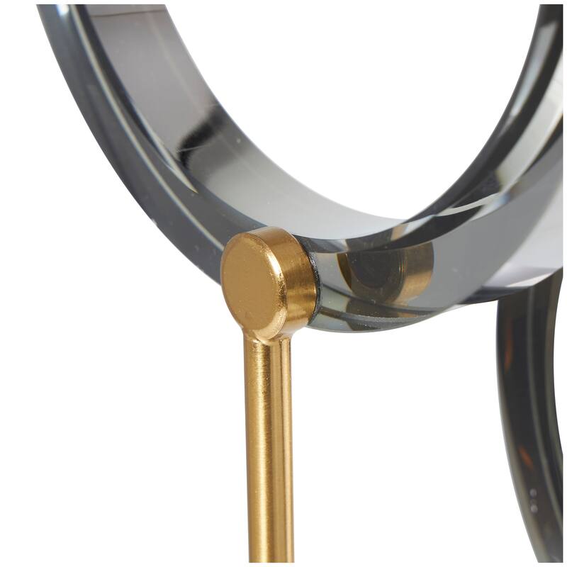 Silver Glass Round Hoop Geometric Sculpture with Gold Stands and Clear Cylinder Bases (Set of 2)